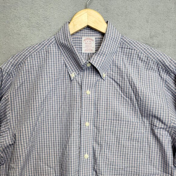 Brooks Brothers Shirt Mens 16 - 34 Madison Checkered Non Iron Supima Cotton - Picture 2 of 9